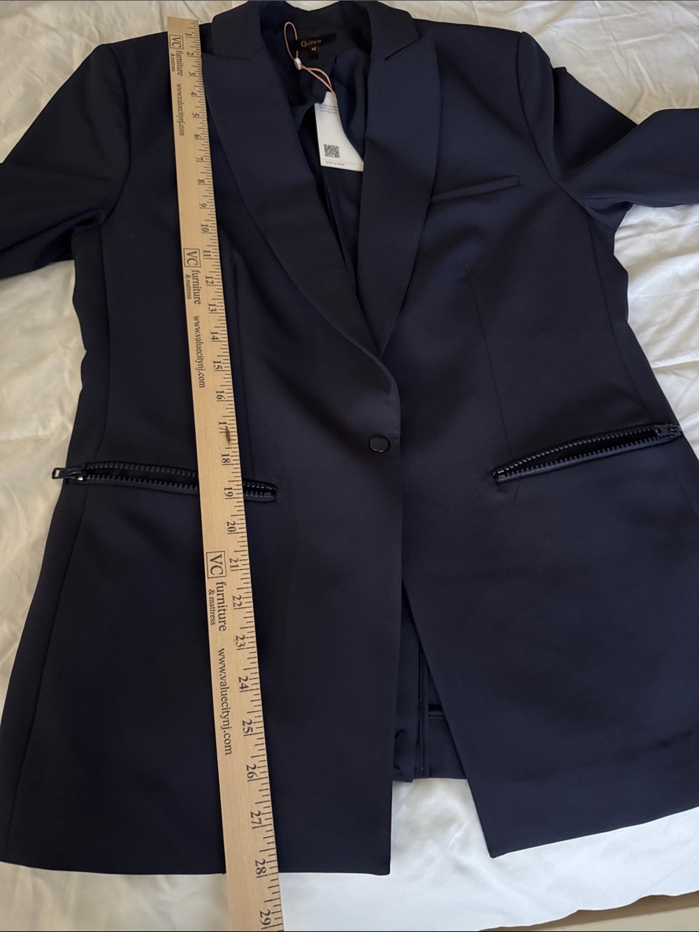 Quince Scuba Single Breasted Convertible Blazer Navy Career Business Casual Sz M - Picture 9 of 9
